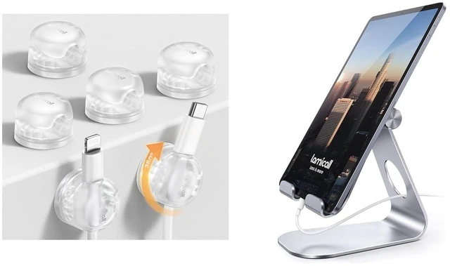 Main image of Tablet Stand + Rotatable Cable Clips