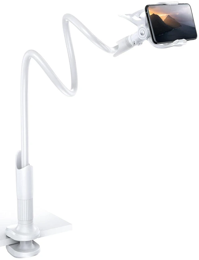 Main image of Phone Holder, Gooseneck Mount, Compatible with 4-7'' Smartphones and Desktops, Adjustable Arm and Non-Slip Base, Easy to Install and Use