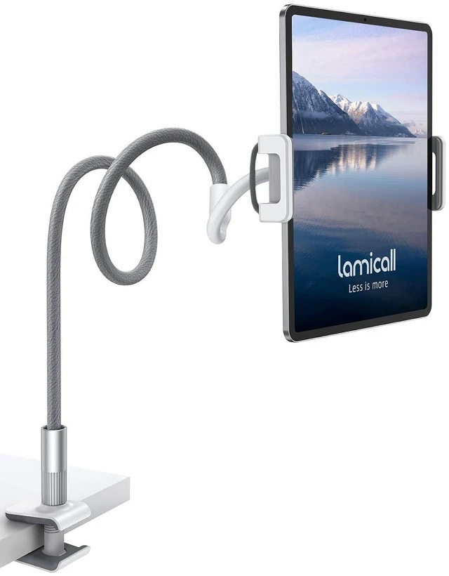 Main image of Gooseneck Tablet Holder, Tablet Stand : Flexible Arm Clip Tablet Mount Gifts, Compatible with iPad mini Pro Air, Kindle, Switch, Galaxy Tabs, More 4.7-10.5" Devices - Gray