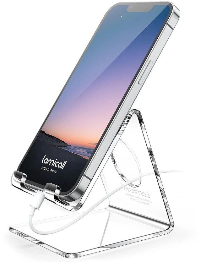 Main image of Clear Acrylic Cell Phone Stand, Office Desk Decor Accessories
