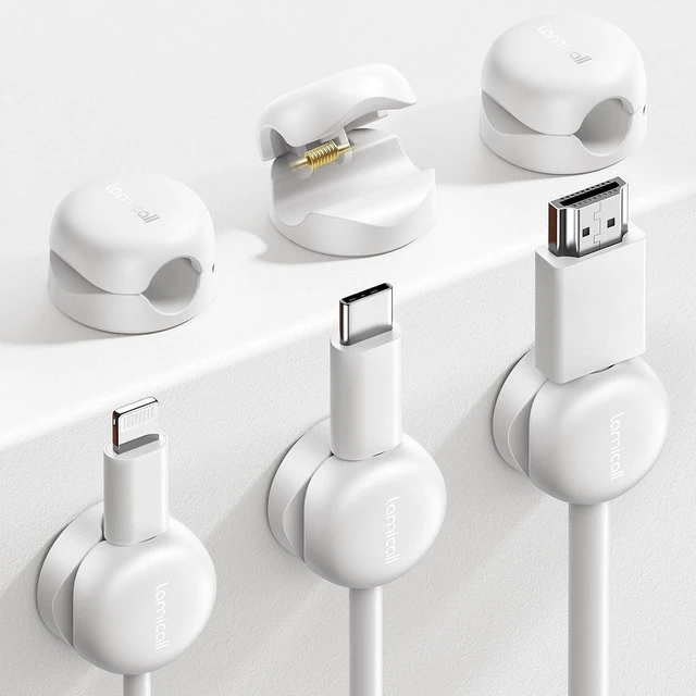 Main image of 6 Pack Cable Management Clips, 1s Lock Spring Compact Cord Holder