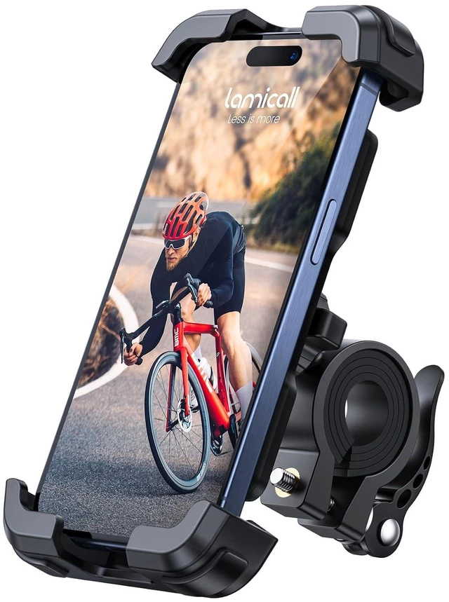Main image of Bike Phone Mount Holder - Motorcycle Phone Mount, Adjustable Cell Phone Holder Gifts, E-Bike Bicycle Scooter Handlebar Cradle Clip for iPhone Air 17 Pro Max, 16 15 Plus, 14, 4.7-6.8" Phone