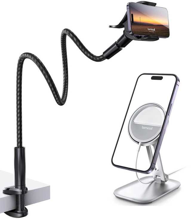 Main image of Phone Stand for Mag Safe Charger & Gooseneck Phone Holder Bed