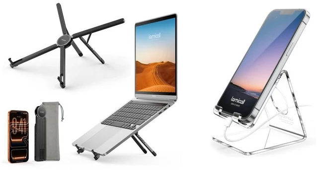 Main image of Ultra Lightweight Laptop Stand for Desk + Acrylic Cell Phone Stand