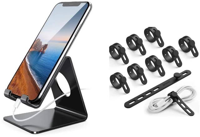 Main image of Silicone Cord Organizer Ties + Cell Phone Stand