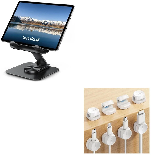 Main image of Adjustable iPad Stand for Desk and 8Pack Cord Organizer