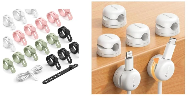 Main image of 20Pack Silicone Cable Ties + Cord Holder Clips