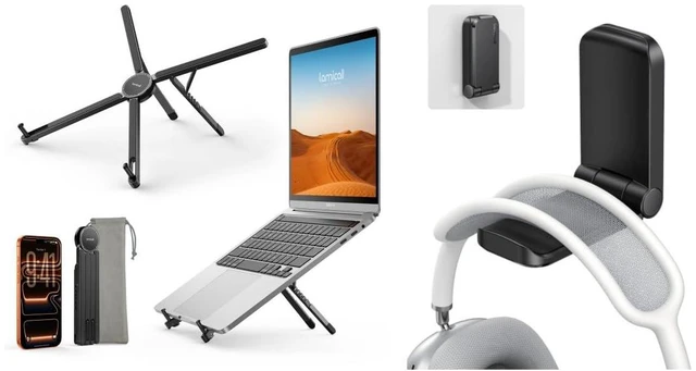 Main image of Ultra Lightweight Laptop Stand for Desk + Sticky Headphone Stand