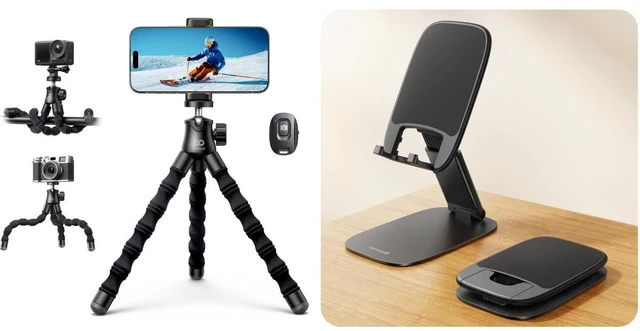Main image of Tripod for iPhone and Foldable Cell Phone Stand for Desk
