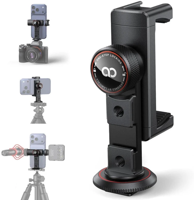 Main image of Phone Tripod Mount Adapter with 3 Cold Shoes, Arca Port&1/4" Screw