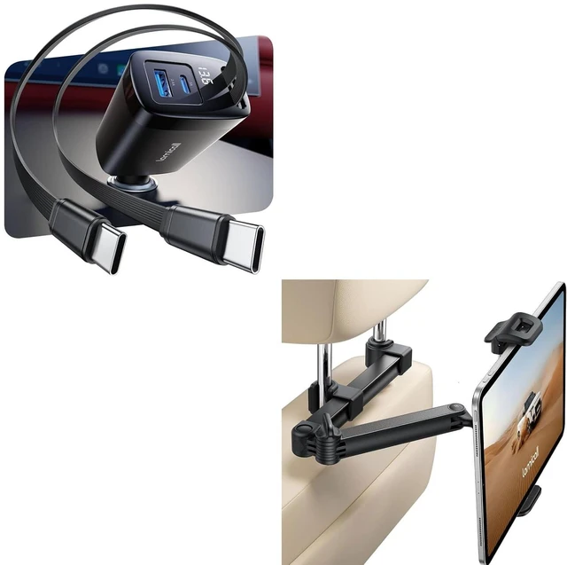 Main image of Retractable Car Charger + Car Headrest Tablet Holder