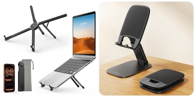 Main image of Ultra Lightweight Laptop Stand for Desk + Ultra Thin Foldable Cell Phone Stand