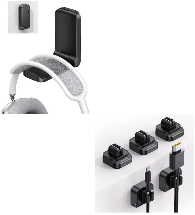 Main image of Headphone Stand, Headset Holder and 5Pack Cable Spring Holder Clips