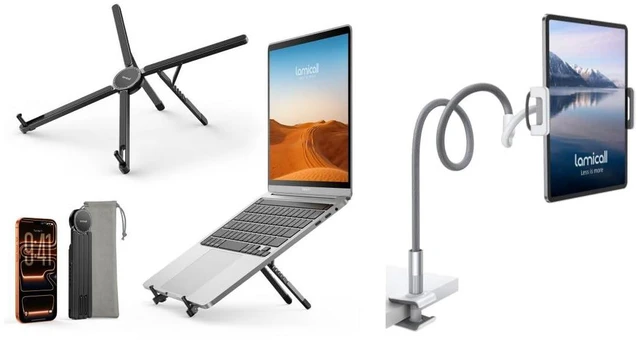 Main image of Ultra Lightweight Laptop Stand for Desk + Gooseneck Tablet Holder
