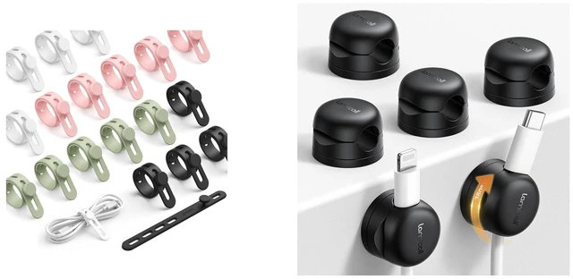 Main image of 20Pack Silicone Cable Ties + Cord Holder Clips