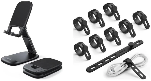Main image of Silicone Cable Ties + Foldable Phone Stand