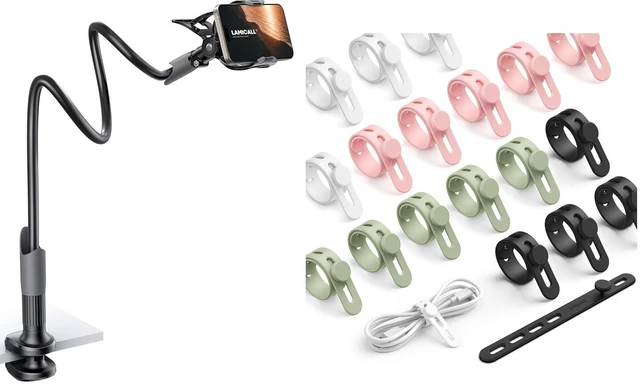 Main image of 20Pack Silicone Cable Ties + Gooseneck Phone Holder