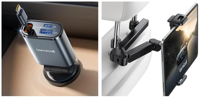 Main image of Retractable Car Char-ger + Car Headrest Tablet