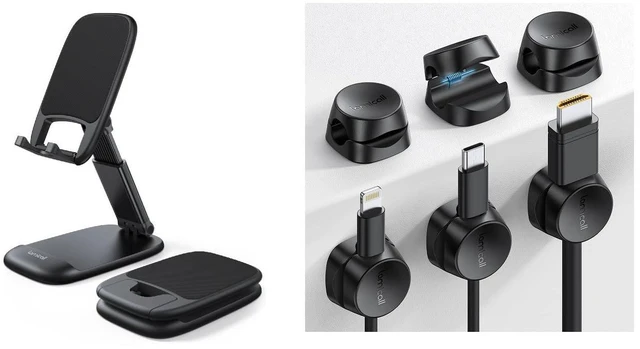Main image of Desk Phone Stand + 1s Lock Spring Cord Clips Organizer