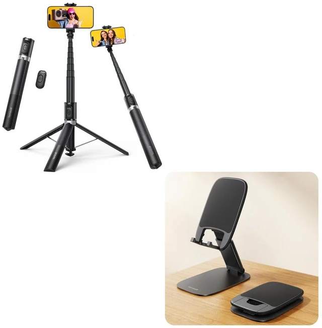 Main image of Tap-to-Open Phone Tripod & Selfie Stick + Thin Cell Phone Stand for Desk