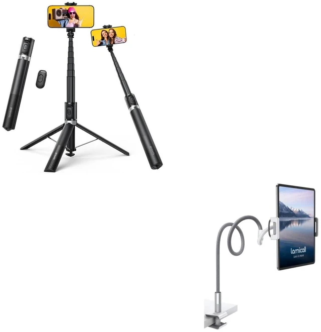 Main image of Tap-to-Open Phone Tripod & Selfie Stick + Gooseneck Tablet Holder