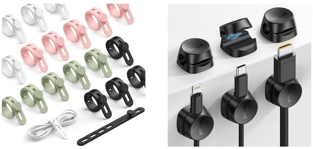 Main image of 20Pack Silicone Cable Ties + Cord Holder Clips