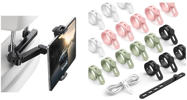 Main image of 20Pack Silicone Cable Ties + Car Tablet Holder