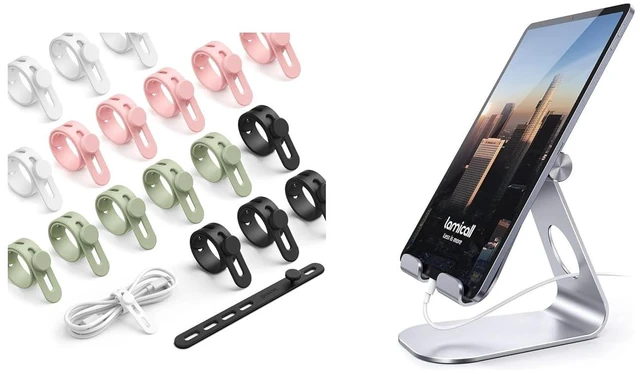 Main image of 20Pack Silicone Cable Ties + Tablet Stand