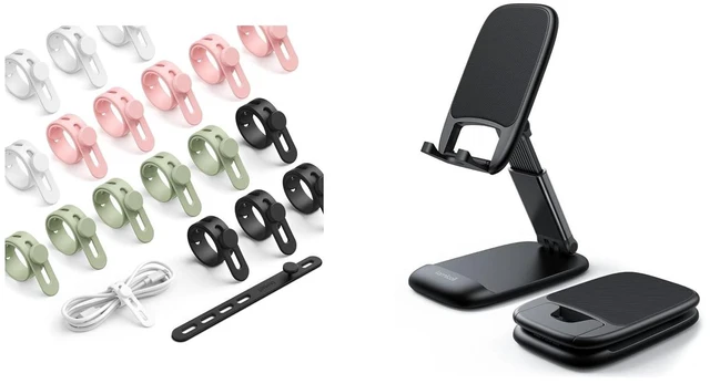 Main image of 20Pack Silicone Cable Ties + Phone Stand