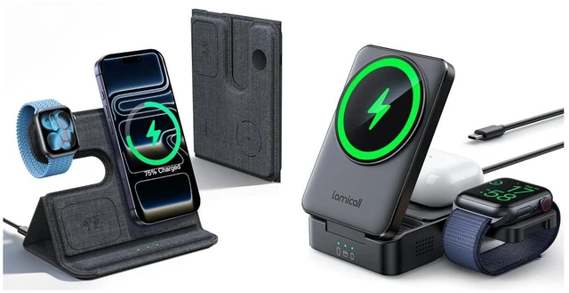 Main image of Palm-Sized & PU Leather 3 in 1 Charging Station for Apple