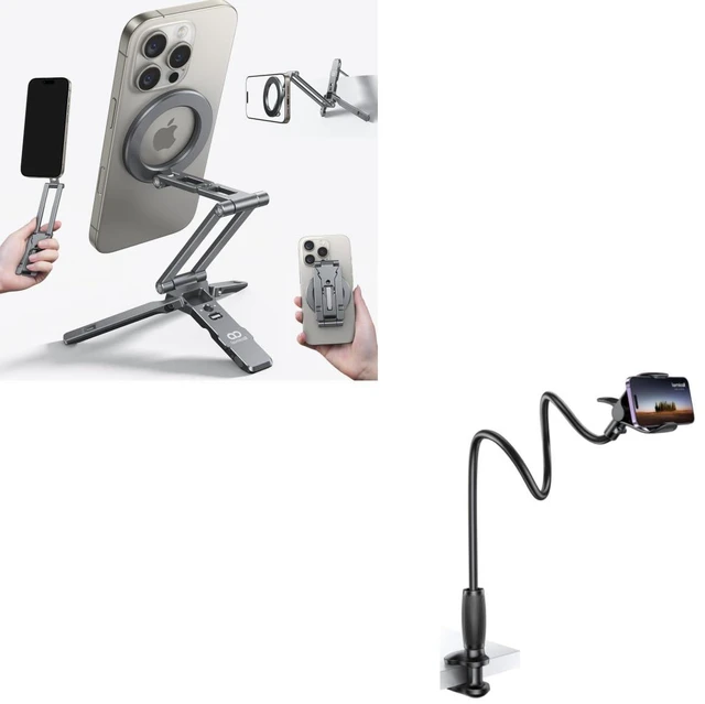 Main image of Triple Axis Foldable for Magsafe Tripod Stand + Gooseneck Phone Holder for Bed
