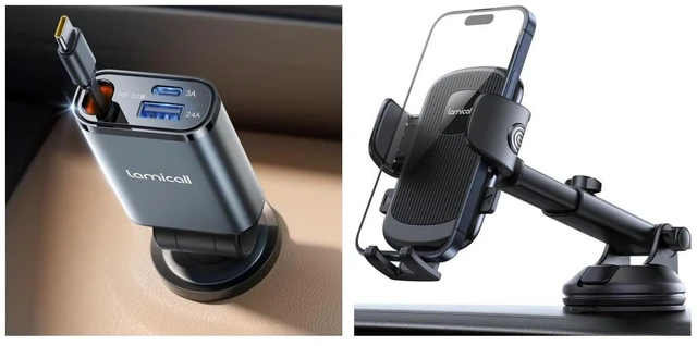 Main image of Retractable Car Char-ger + Car Phone Holder