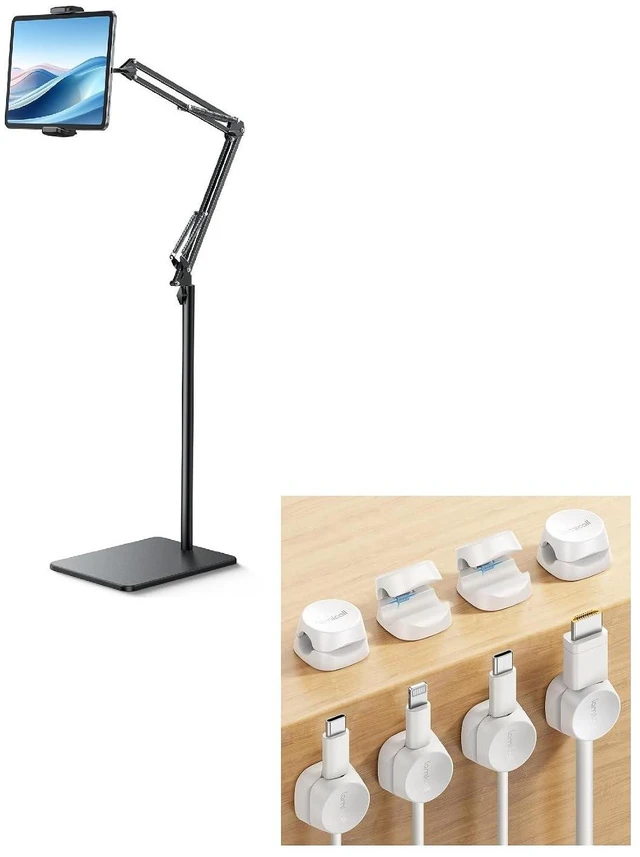 Main image of Floor Tablet Stand Phone Holder and 8Pack Cord Organizer