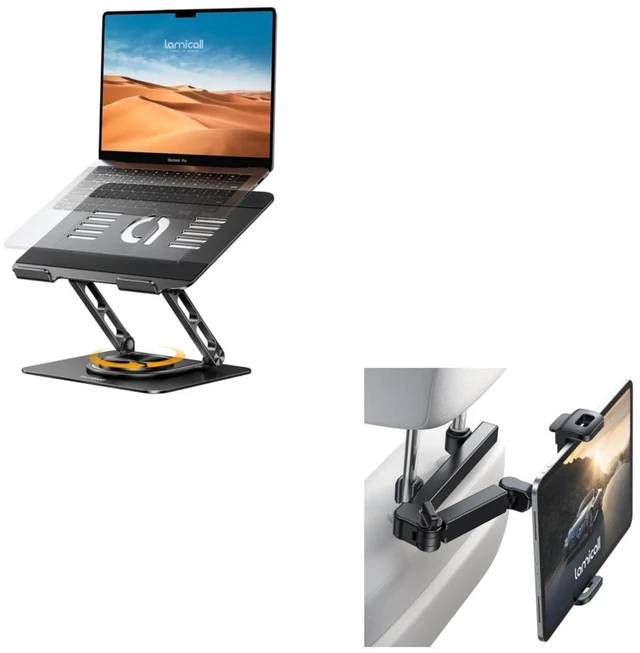 Main image of Laptop Stand for Desk with 360 Rotating Base + 3 in 1 Extension Arm Headrest Tablet Holder