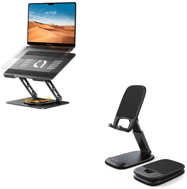 Main image of Laptop Stand for Desk with 360 Rotating Base + Foldable Phone Stand for Desk