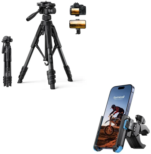 Main image of 17.6LBS Max Load Camera Tripod + 1s Quick Release Motorcycle Bike Phone Mount