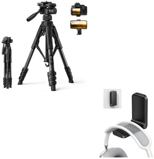 Main image of 17.6LBS Max Load Camera Tripod + Sticky Headphone Stand