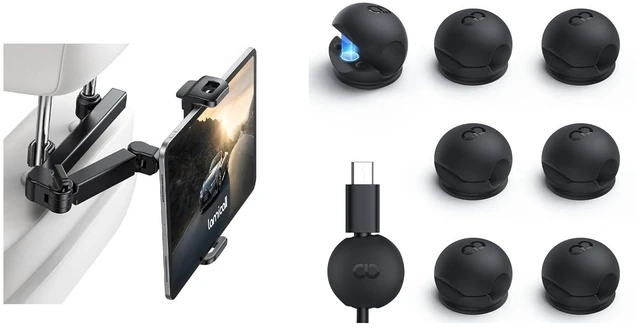 Main image of Car Headrest Tablet Holder + Silicone Magnetic Cord Holder