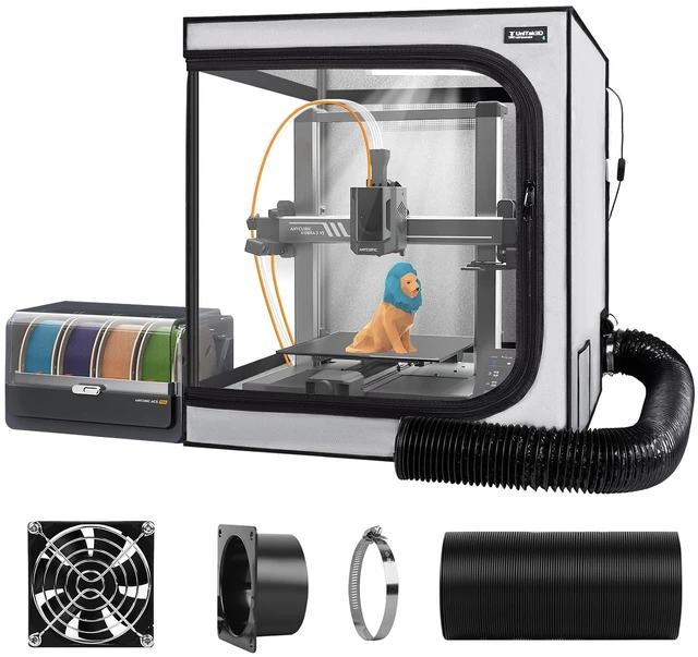 Main image of 3D Printer Enclosure with Ventilation Kit for Anycubic Kobra 3/3 V2 Combo/Flashforge AD5X 3D Printers,Fireproof & Dustproof Noise Reduction 3D Printer Cover with USB LED Lighting System-580*650*650mm