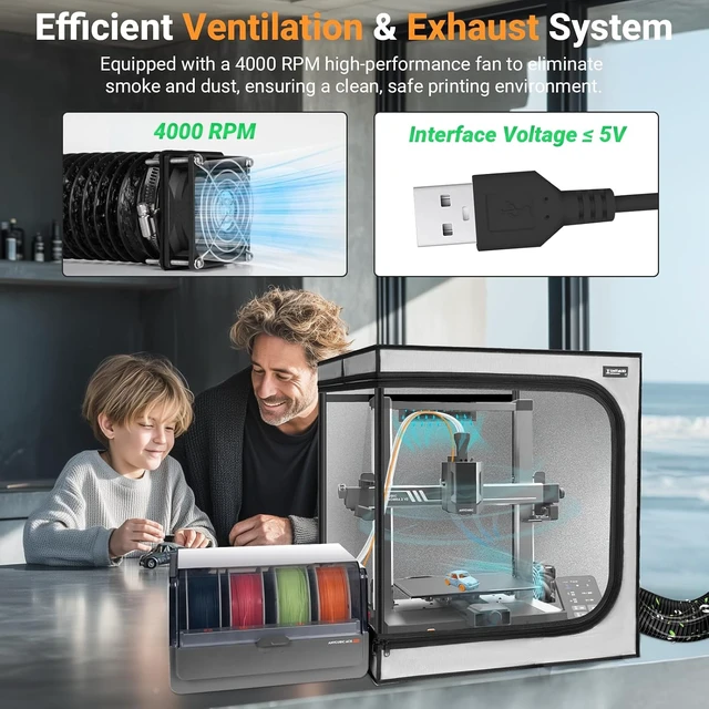 Alt view image 3 of 7 - 3D Printer Enclosure with Ventilation Kit for Anycubic Kobra 3/3 V2 Combo/Flashforge AD5X 3D Printers,Fireproof & Dustproof Noise Reduction 3D Printer Cover with USB LED Lighting System-580*650*650mm