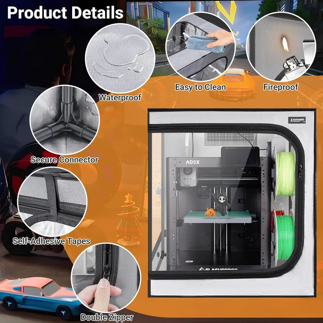 Alt view image 6 of 7 - 3D Printer Enclosure with Ventilation Kit for Anycubic Kobra 3/3 V2 Combo/Flashforge AD5X 3D Printers,Fireproof & Dustproof Noise Reduction 3D Printer Cover with USB LED Lighting System-580*650*650mm