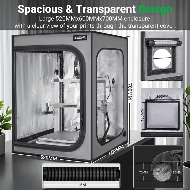 Alt view image 2 of 7 - Upgrade 3D Printer Enclosure with Ventilation Kit for Bambu lab A1/A1 Mini Combo,Fireproof&Dustproof Constant Temperature 3D Printer Cover with AMS LED Light-520*600*700mm-NOT For AMS lite Top-mount