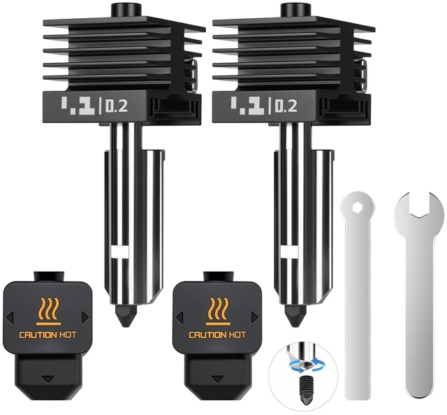Main image of 2 PCS H2D Quick Swap Hotend 0.2mm Hardened Steel Nozzle High Temperature Extruder Print Head with Silicone Cover Compatible with Bambu Lab H2D/H2S/H2C 3D Printers