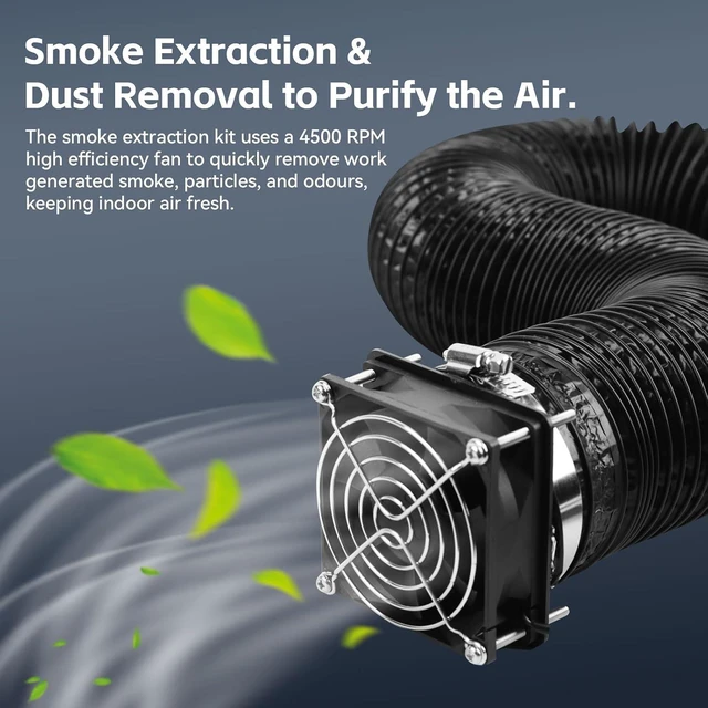 Alt view image 3 of 7 - Smoke Exhaust Kit with Efficient Ventilation 4500RPM Fan and Pipe,Exhaust Smoke&Odors,Fan Fume Extraction Kit Exhaust Fan for Laser Engraver and 3D Printer Enclosure Tent Cover
