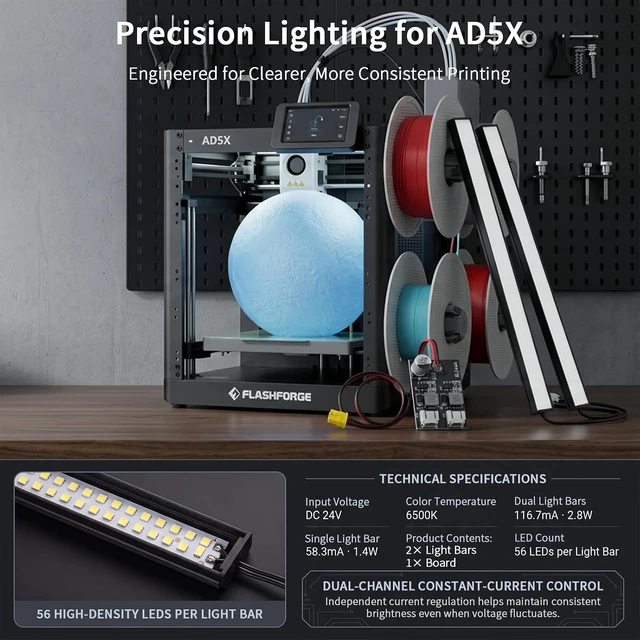 Alt view image 4 of 7 - AD5X Light Kit, 56 LEDs Ultra-Thin Magnetic Light Strip for Flashforge AD5X