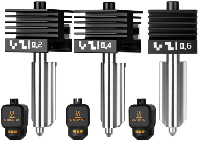 Main image of 3PCS Hardened Steel Nozzle for Bambu Lab A1/A1 Mini/P2S/X2D/A2L/H2D/H2S/H2C 3D Printers, 0.2mm/0.4mm/0.6mm High Temp Hot End Replacement with Silicone Cover for Bambu A1/P2S hotend