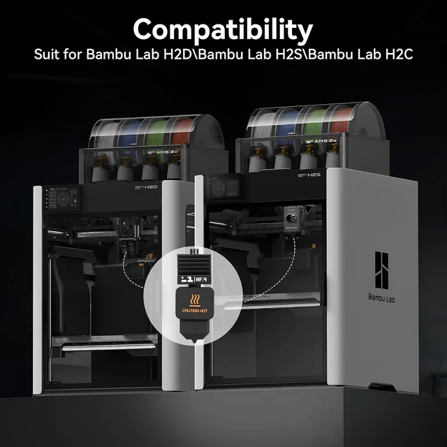 Alt view image 5 of 7 - 2 PCS H2D Quick Swap Hotend 0.4mm Hardened Steel Nozzle High Temperature Extruder Print Head with Silicone Cover Compatible with Bambu Lab H2D/H2S/H2C 3D Printers