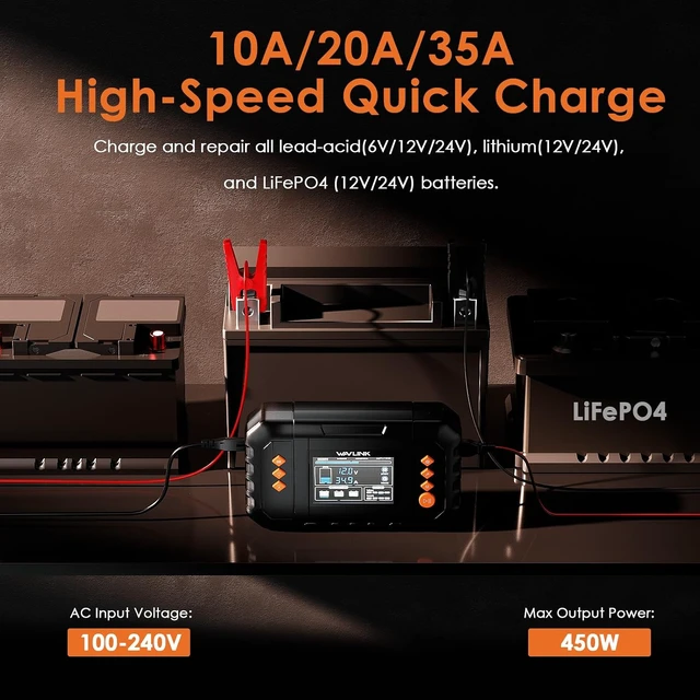 Alt view image 2 of 7 - 35-Amp Smart Battery Charger 6V 12V 24V Auto-Detect Multi-Battery