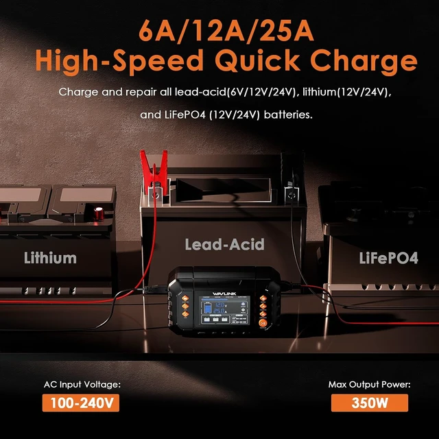 Alt view image 2 of 7 - Smart Battery Charger, 6V/12V/24V Car Battery Charger (25-AMP)