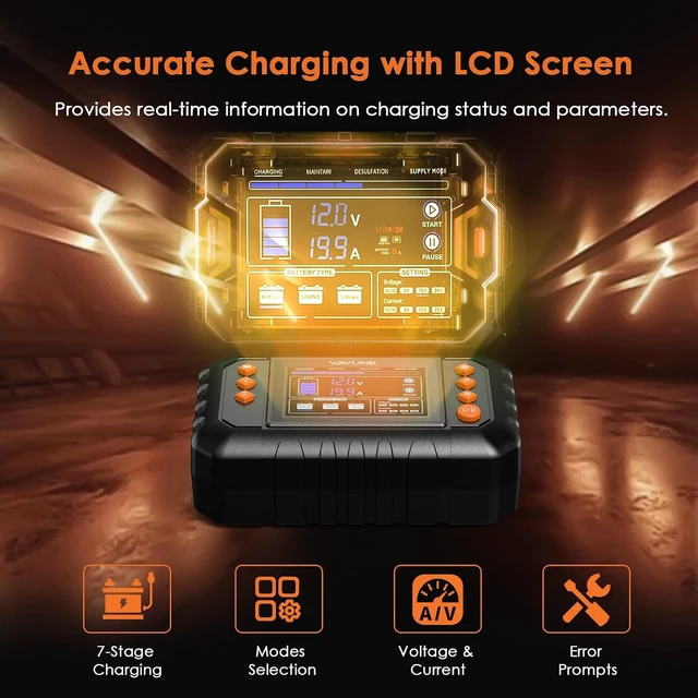 Alt view image 3 of 7 - 280W Smart Battery Charger, 20A 6V/12V/24V Car Battery Charger
